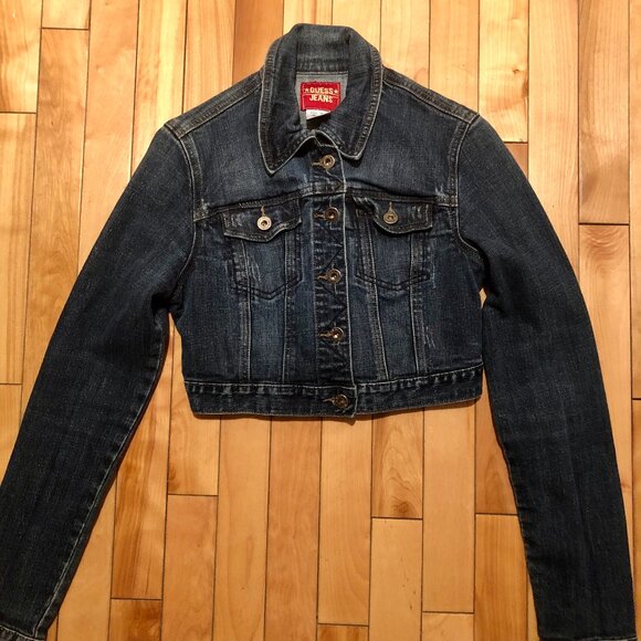 🔵 [Women’s M] GUESS Vintage Y2K Jeans Cropped Denim Jacket Stretch Blue Jeans - Picture 1 of 6